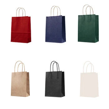 

1Pc Fashion Casual Shopping Bag Summer New Solid Tote Bag Paper Twist Handle Party And Gift Wine Red Reusable Shopping Bag Hot