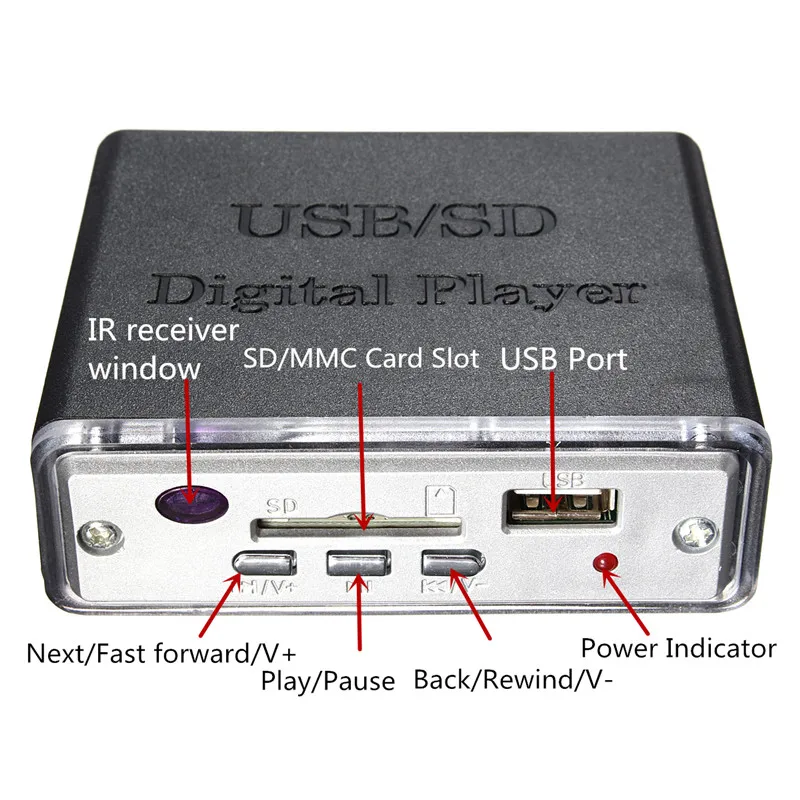 12V Портативный Мощность усилитель MP3 SD/USB Аудио Плеер ридер 3-Электронная кнопочная панель Управление с пультом дистанционного управления