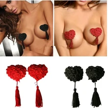 В форме сердца кисточка самоклеящаяся Крышка для сосков с красной маленькой розой/сексуальные лепестки для груди розы