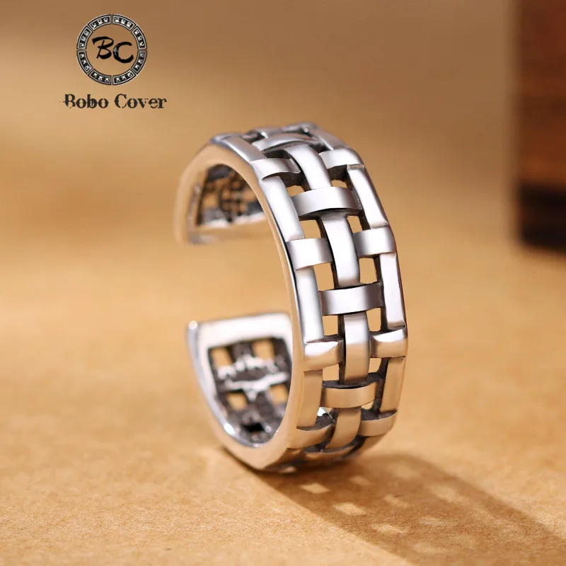 

BoBo Cover Designer Silver Plated Ring Adjustable women Vintage Weave statement open Finger Ring Chinese Elements