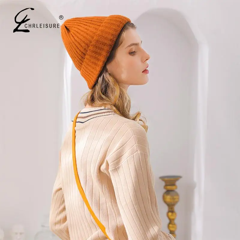 

CHRLEISURE Women's Wool Wool Hat Autumn And Winter Solid Color Head Cap Single Layer Curling Knit Cap Elastic To Keep Warm