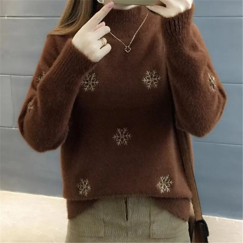 Neploe Снежинка водолазка женский свитер консервативный стиль длинный рукав пуловеры Тонкий зимний толстый женский свитер 67881 - Цвет: 67881 coffee