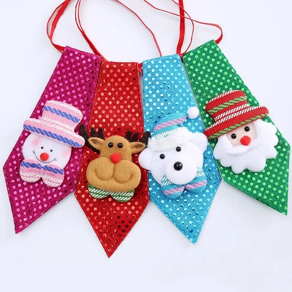 4pcs Christmas bows snowman decoration Christmas elk tie Santa Claus Child Adult dance party decoration Christmas ornaments  (31)