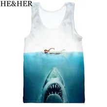 Новинка, модная мужская и женская майка с 3D принтом «jaws 2», крутая майка для тренировок, топ на бретелях для мужчин и женщин, повседневные топы