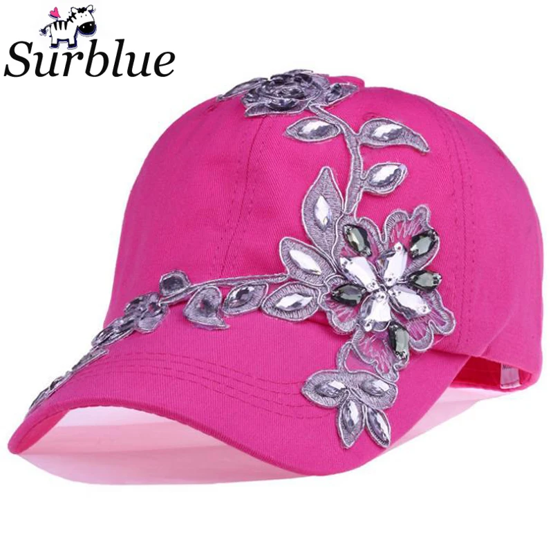 Surblue 2017 Fashion Cotton Jean Caps Women Rhinestone baseball cap