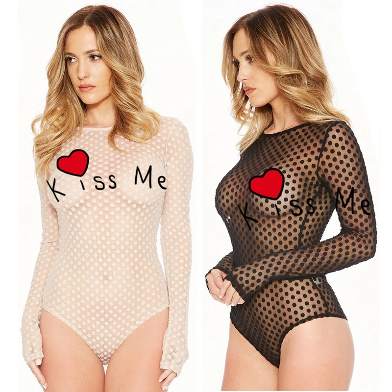 

Jessie Vinson Fashion Women O-neck Long Sleeve Sexy Bodysuits Dot Skinny Short Jumpsuit Playuits Night Club Bandage Romper