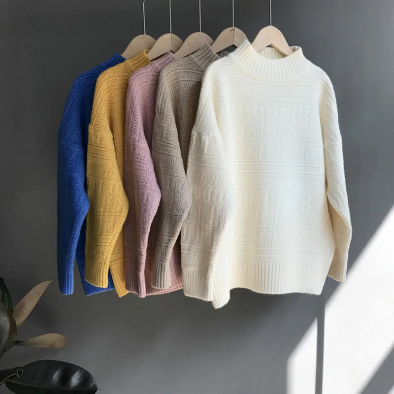 2018 Winter Autumn Knitted Cashmere women's Sweater Women long Sleeve Diamond Basic Thicken Pullovers
