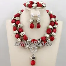 Довольно Африканский нигерийский Свадебный комплект ювелирных изделий коралловые Бусины Цепочки и ожерелья в нигерийском стиле бисерные украшения полный набор cj373