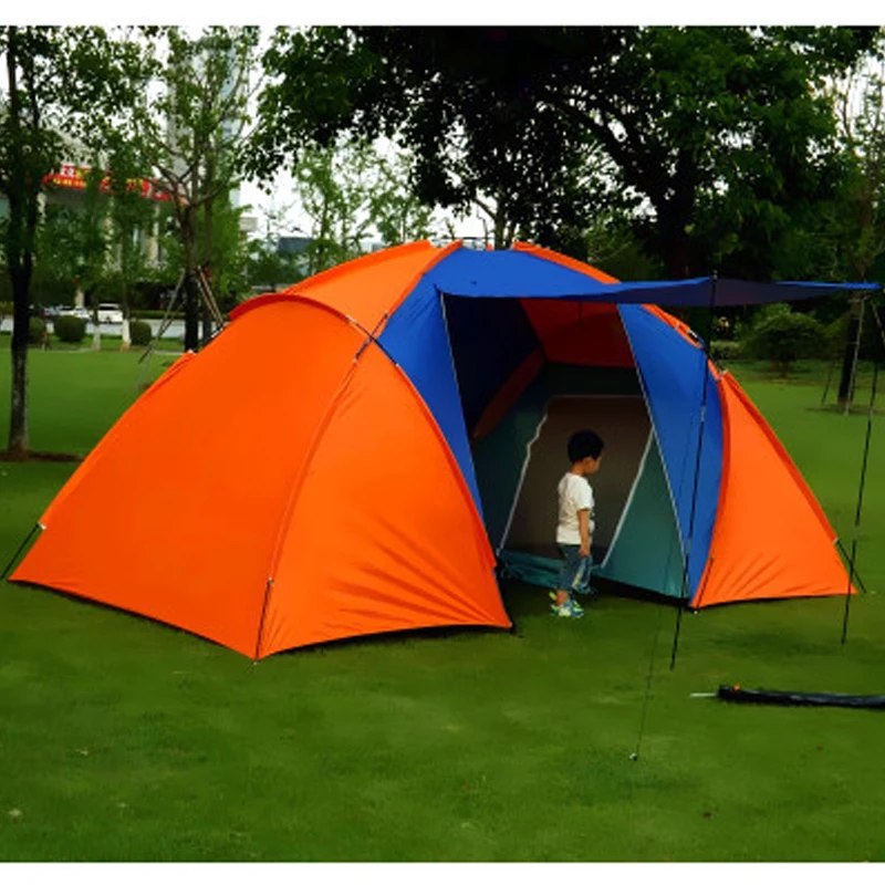 Preise 5 8 personen Große Camping Zelt Wasserdichte Doppel Schicht Zwei Schlafzimmer Reise Zelt für Familie Party Travel Angeln 420x220x175cm
