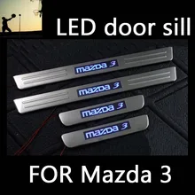 Нержавеющей стали синий СВЕТОДИОД скребок дверные накладки на пороги для Mazda 3 M3 2007 2008 2009 2010 2011 2012 стайлинга автомобилей авто аксессуары