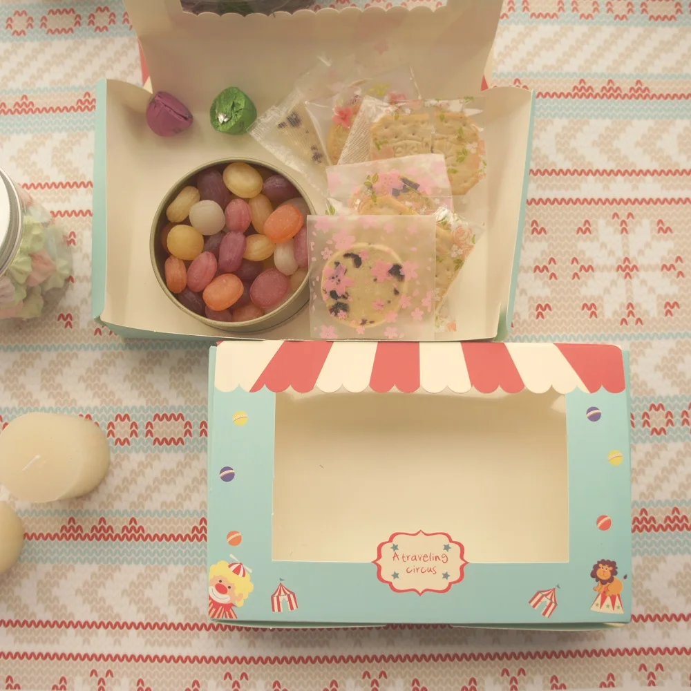 

21.6*14.5*5cm visit Circus design Paper Box cookie Macaron Chocolate candy Birthday Party Gifts Packaging