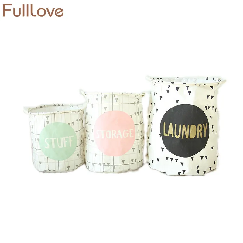 

FullLove Vogue Linen Cotton Canvas Toy Storage Basket Home Decor Waterproof Fold Laundry Basket Drawstring Box Holder S/M/L