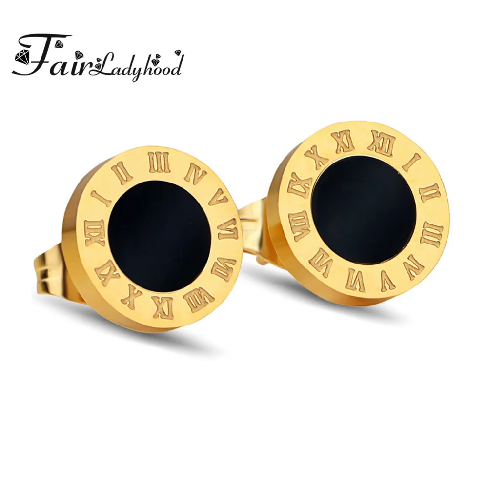 

FairLadyHood new arrival Fashion Stainless Steel earrings ROMA NUMBER Steel Stud earrings for women Accessories design