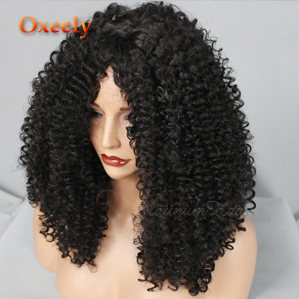 Oxeely Curly Hair Synthetic No Lace Wig Natural Black Afro Curls Kinky Curly Wig Glueless Fiber Hair Wigs for Black Women