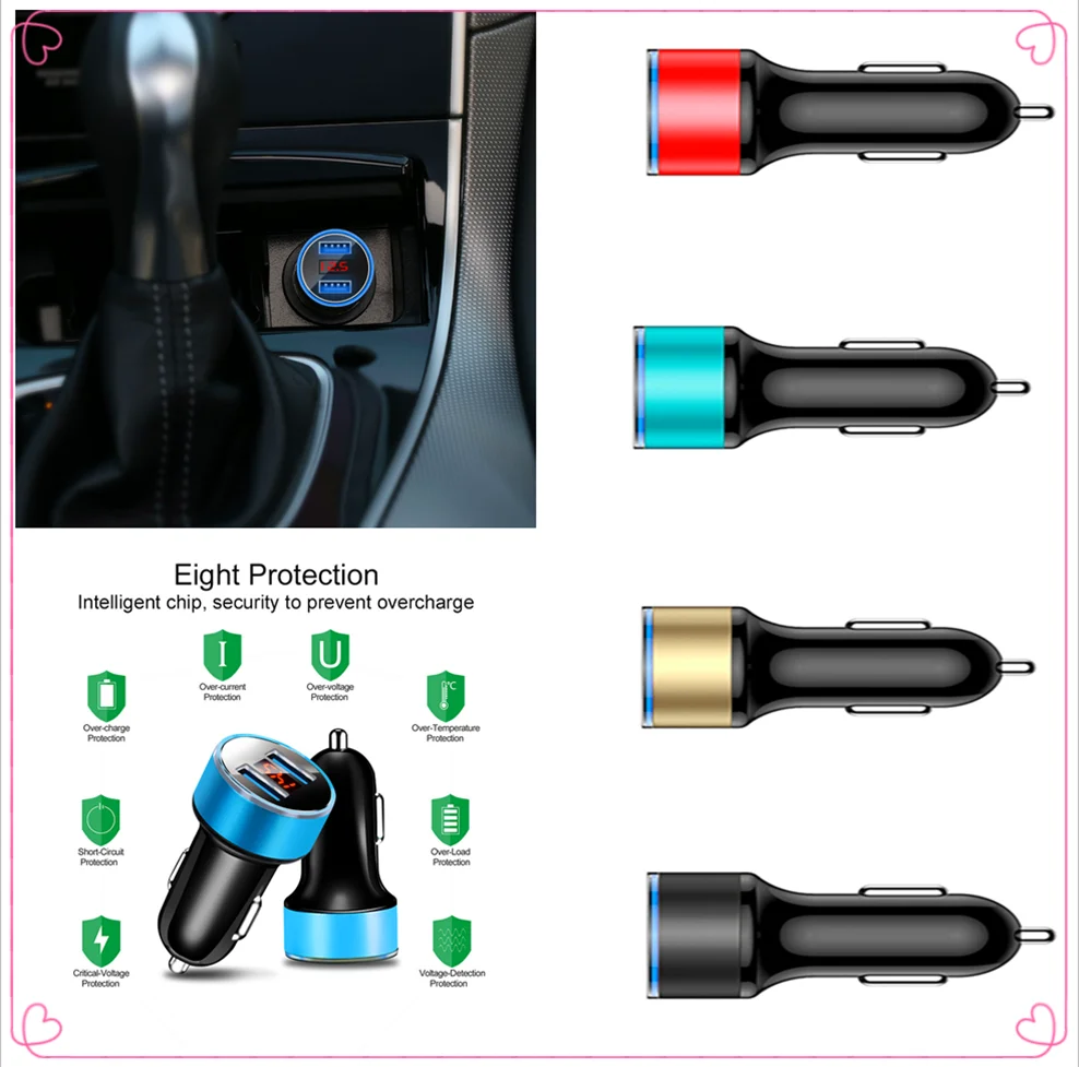 Автомобильное 3.1A LED USB зарядное устройство цифровая розетка адаптер питания для