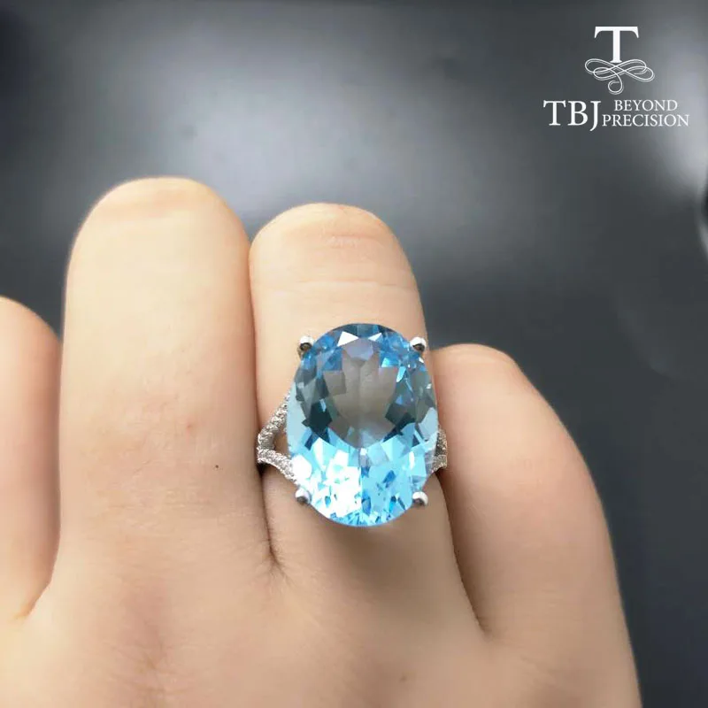 TBJ, супер большое кольцо с драгоценным камнем, овальная огранка 13*18 мм 15ct Голубой топаз Серебряное кольцо с драгоценным камнем для пари, привлекательный дизайн с подарочной коробкой