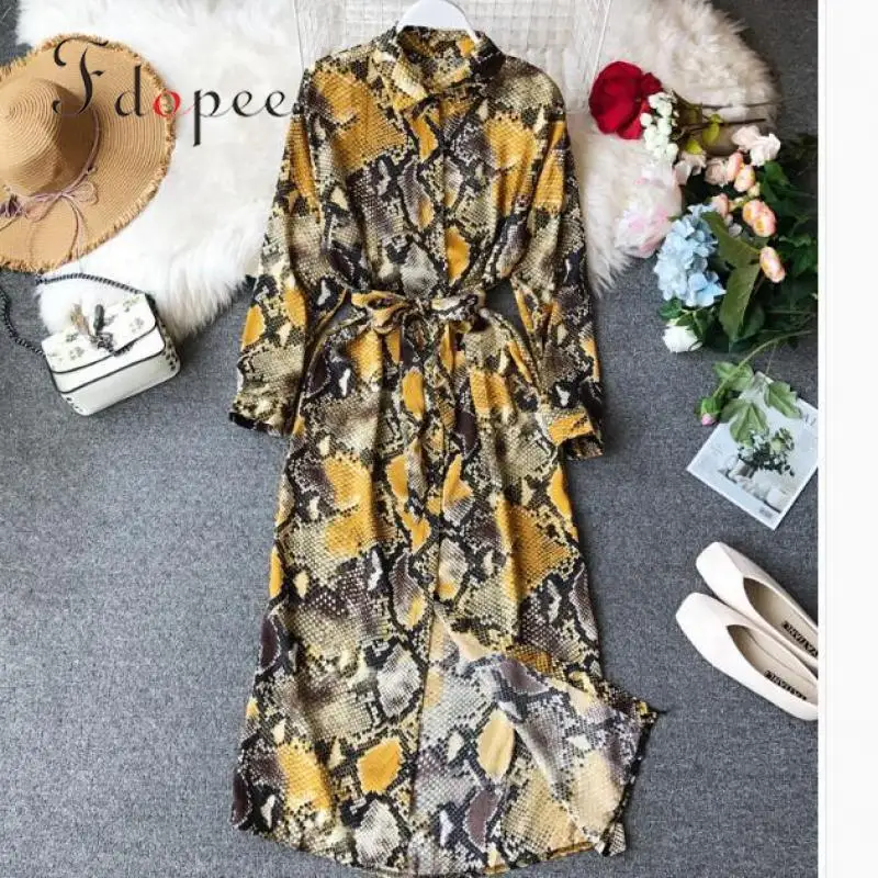 

2019 Summer Plus Size Dress Serpentine Fashion Loose Belt Turn-down Collar Sexy Dress Collect Waist Long Section Shirt Vestidos