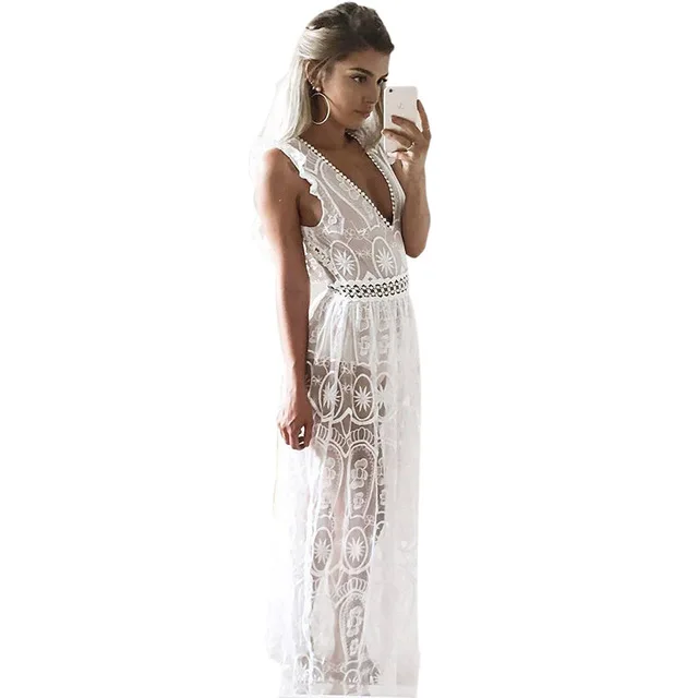 Высокое качество Для женщин Винтаж Стиль Vestidos Sexy Глубокий V шеи вечерние Макси