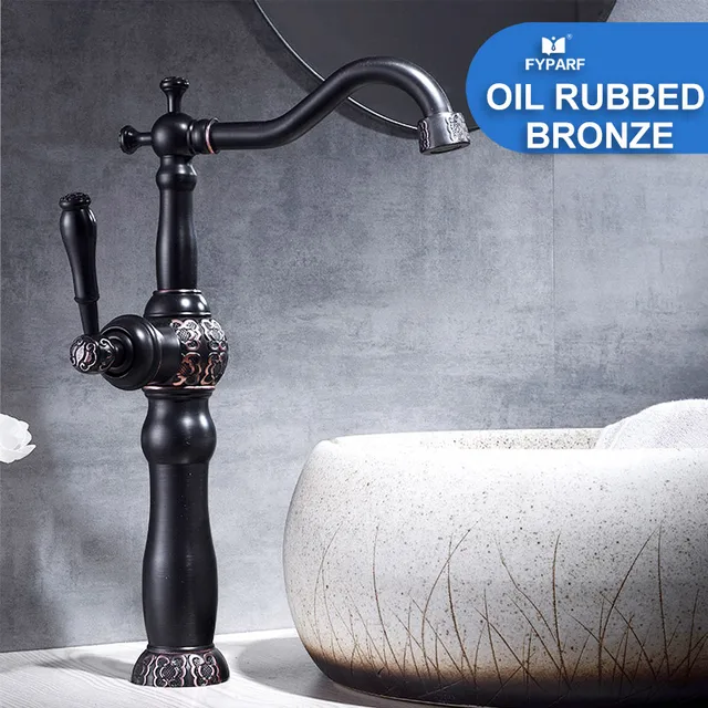 FYPARF Tall Bathroom Gold Faucet Single Handle 360 Rotating Long Spout