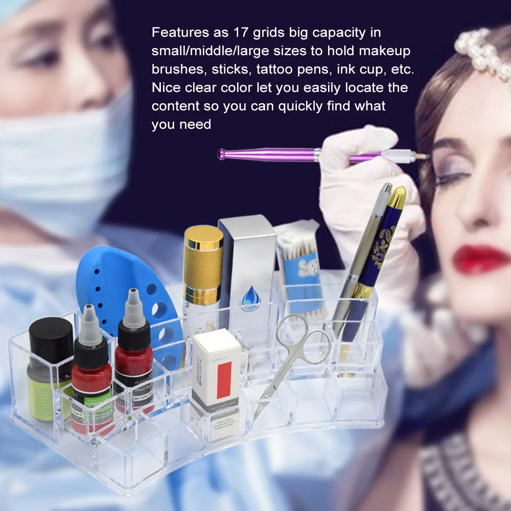 17 Grids Acrylic Permanent Makeup Supplies Storage& Display Lipstick Case Container Cosmetic Microblading Accessories