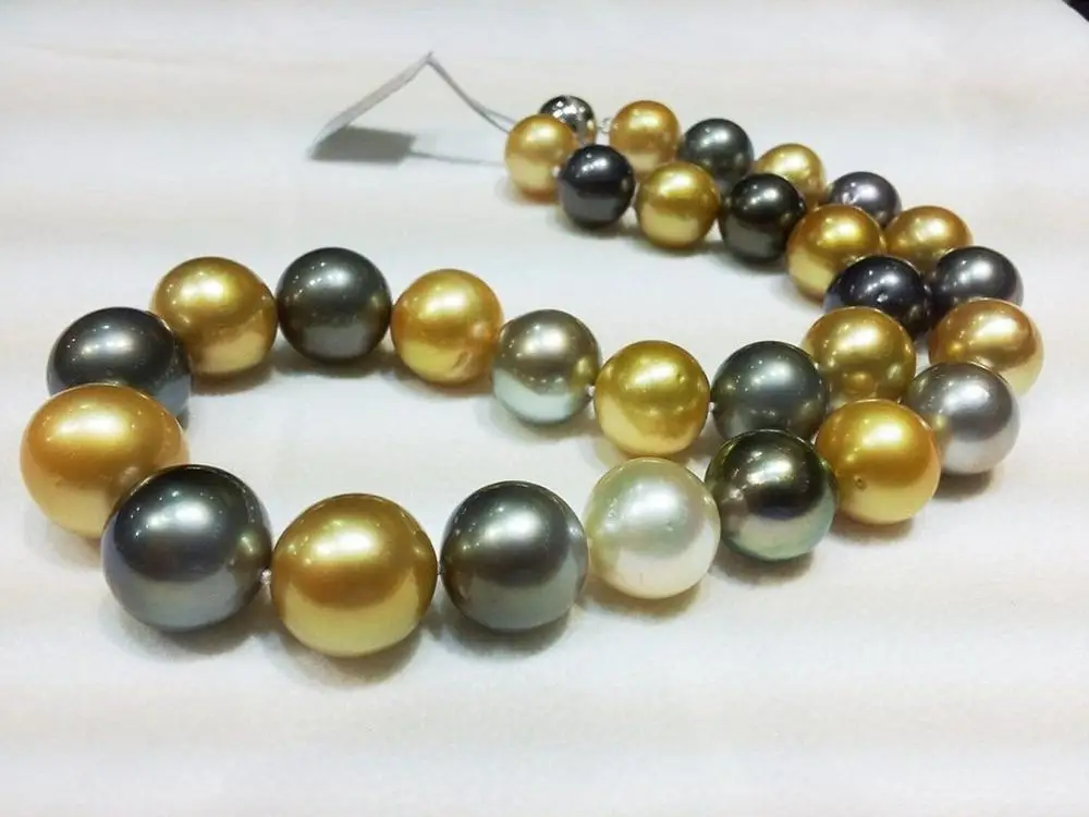 

huge 18"10-11mm south sea black gold round pearl necklace