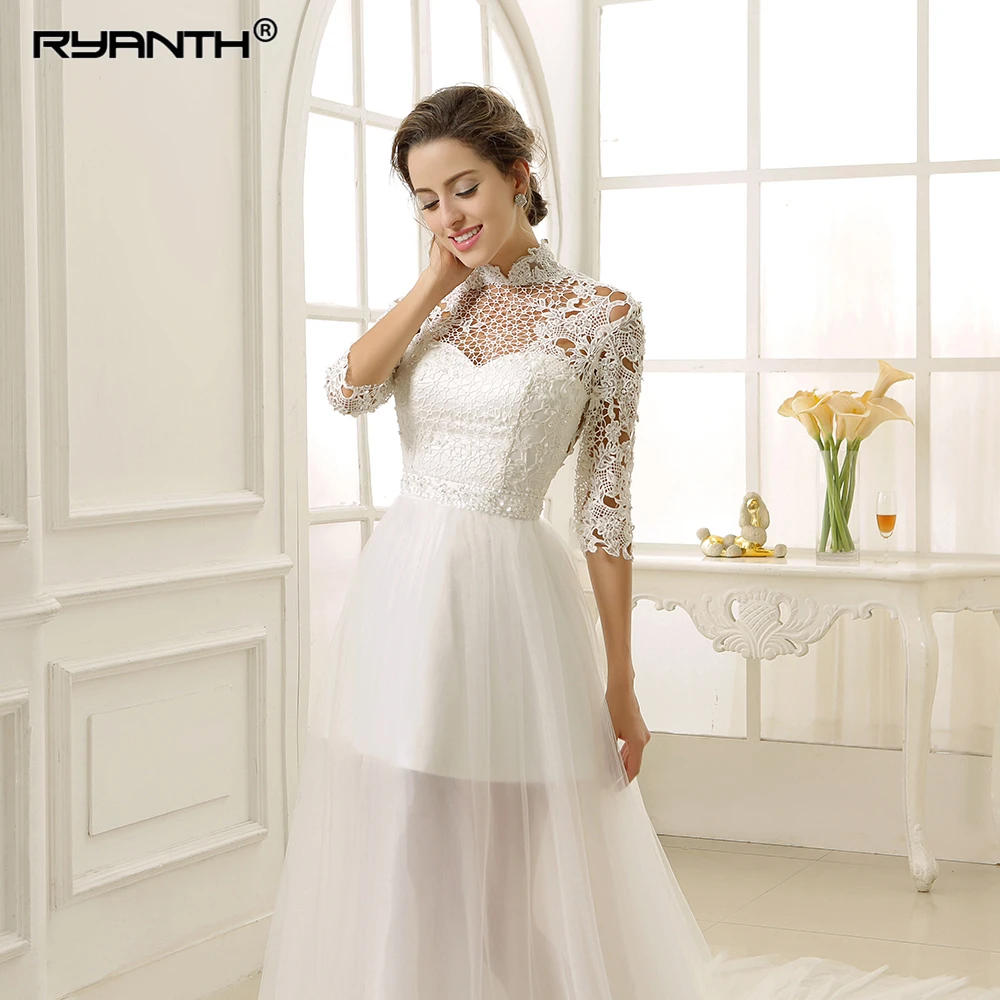 Длинным шлейфом Свадебное платье халат де mariée 2019 Новое поступление Vestido de noiva кружевное платье с высокой горловиной 3/4 одежда с длинным