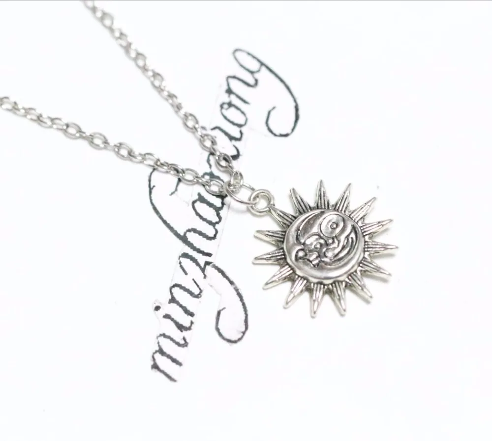 

New Fashion Women Jewelry Silver Sun & Moon Charms Pendant Necklace Statement Chain Choker 10pcs