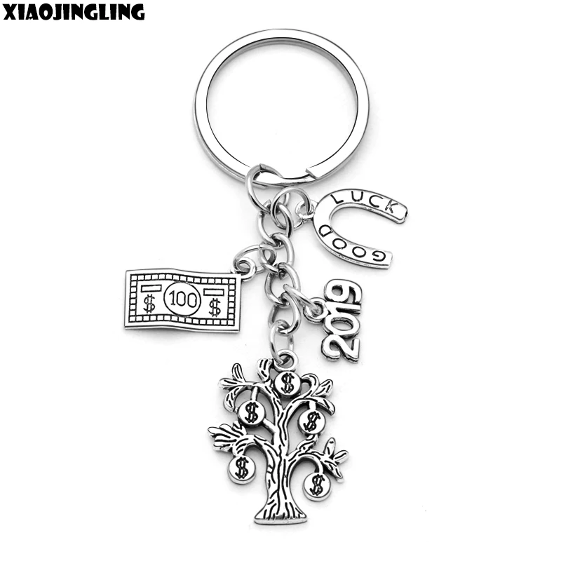 

XIAOJINGLING 2019 Good Luck Make More Money Dollar Tree Dollar Bill Charm Pendant Keychain Inspiring Keyring Holder Jewelry Gift