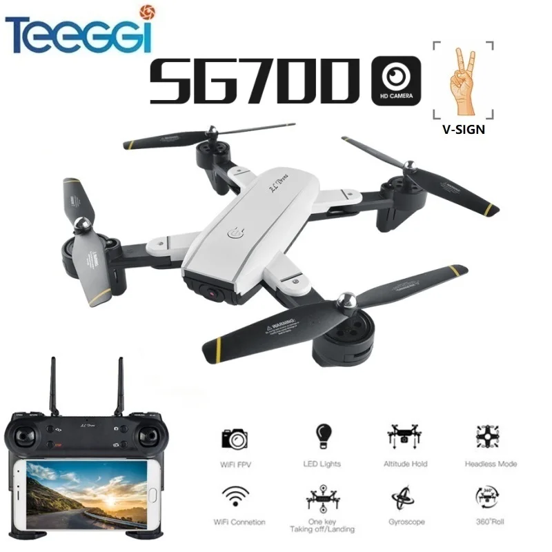 

Teeggi SG700 FPV RC Qudacopter with Dual HD Camera Foldable Selfie MINI Drone Helciopter Optical Follow Mode VS SYMA X5SW X5HW
