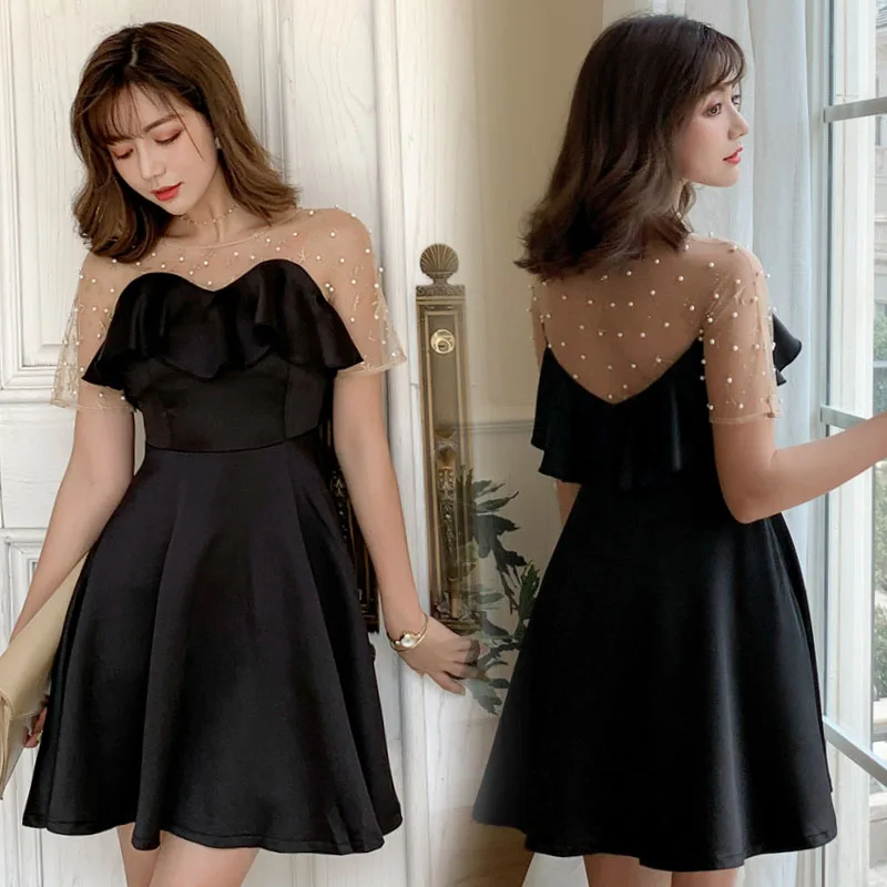 mesh ruffles Women's Clothing dresses fashion brand Fake two pieces black party dress summer moda feminina vestido de festa new