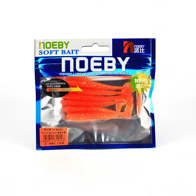 NOEBY, 6 шт./лот, Мягкая приманка, 75 мм/2,5 г, Т-образный хвост, рыболовные приманки, мягкий червь, Япония, Shad, плавающая приманка, джиг, голова для ловли нахлыстом, силиконовая резиновая Рыба - Цвет: NW207