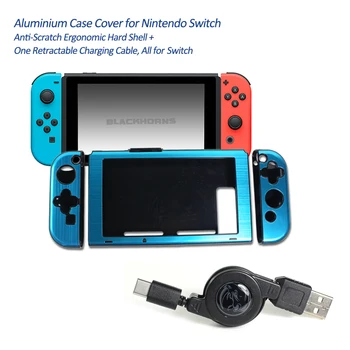 

2in1 Kits with Aluminium Case Cover for Nintendo Switch Anti-Scratch Ergonomic Hard Shell + One Retractable Charging Cable
