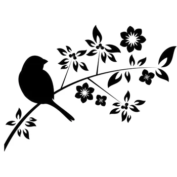

16X11.6CM Bird On Tree Branch Fashion Vinyl Car Stickers Decal Black/Silver Accessories S6-2499