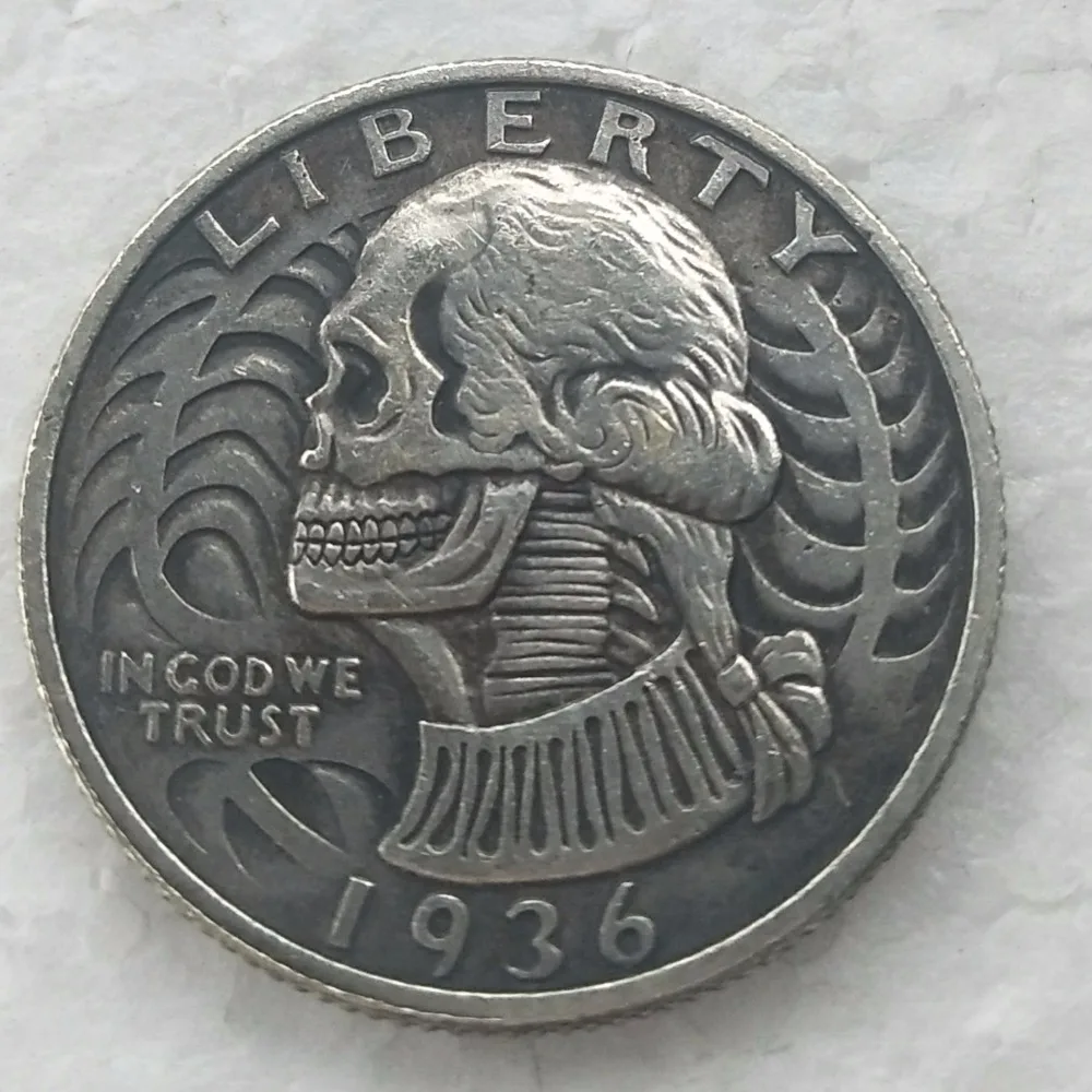 

Hobo Creative 1936W(03) 1936SW(04) 1936DW(05) Washington Quarter Dollars skull zombie skeleton hand carved Copy Coins