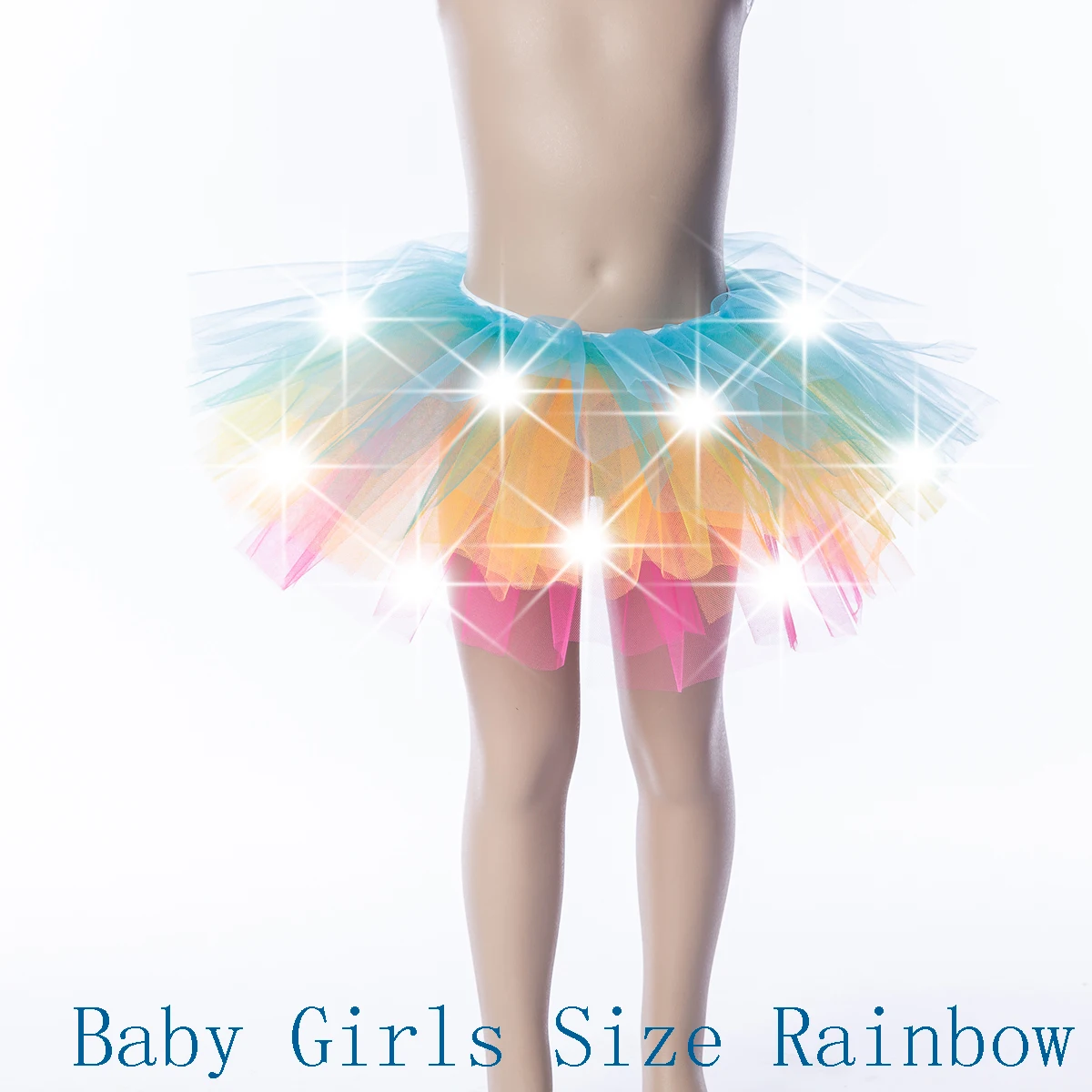 Girls Size Rainbow Тюлевая юбка со светодиодный подсветкой для женщин и маленьких девочек, новинка года, сетчатые мини-юбки для мамы и дочки, танцевавечерние, бальное платье - Цвет: Girls Size Rainbow