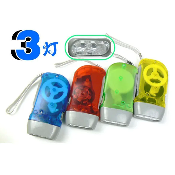 

Portable Manual Electricity Generation Flashlights 3 LED bright Torch Hand-pressing Dynamo No Battery Flashlights Color Random