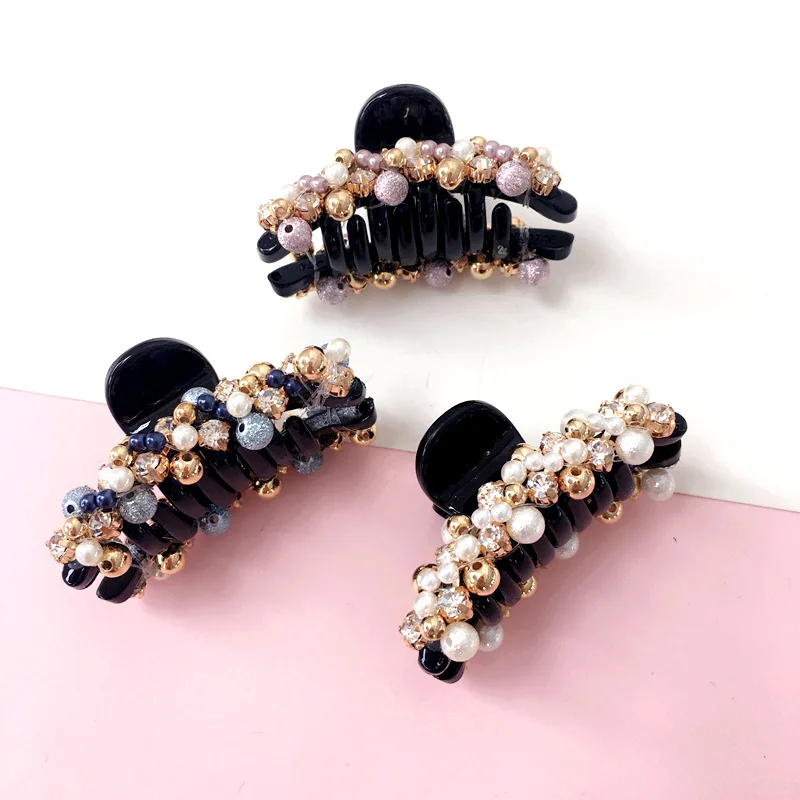 

Luxury Pearls Hairpins Hair Ornaments Trendy Hair Clip Shiny Rhinestone Crab Hair Claws For Women Girl Accessories Headwear