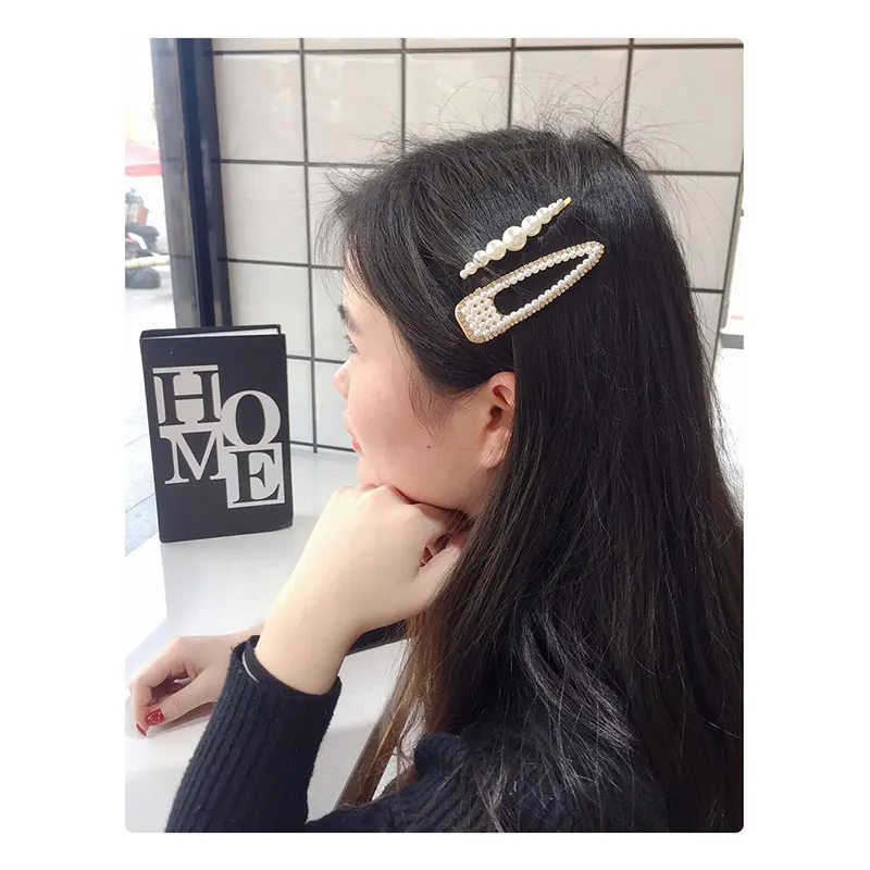 Pearl Hair Clip Rhinestone Snap Hairpins for Women Girls Hair Styling Accessories Aligator Hair Clamp Korean Bobby Pins Barrette