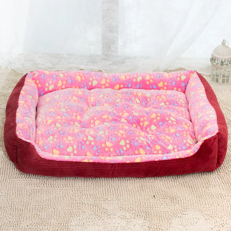 Вельветовый мягкий большой лежак для щенков, диваны, съемная кровать для кошек, собак, с принтом лап, подушка, одеяло, XXS до большого размера