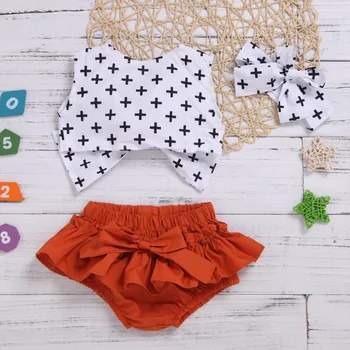 

3PCS Baby Girl Clothing Set Bowknot Tops Vest Shorts Girls Outfits Summer Sleeveless Newborn Baby Clothes Set Newborn Costume