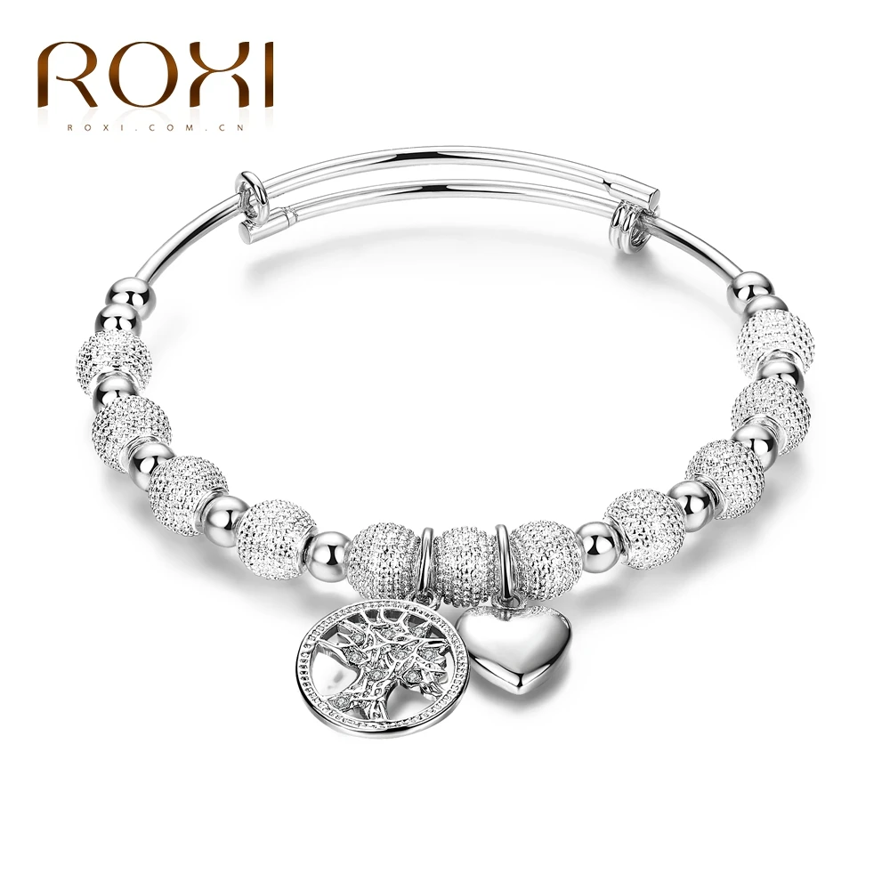 

ROXI Brand Tree of Life Bracelet For Women Fashion Jewelry White Gold Color Matte Beads With Exquisite Pendants For Lover Gifts