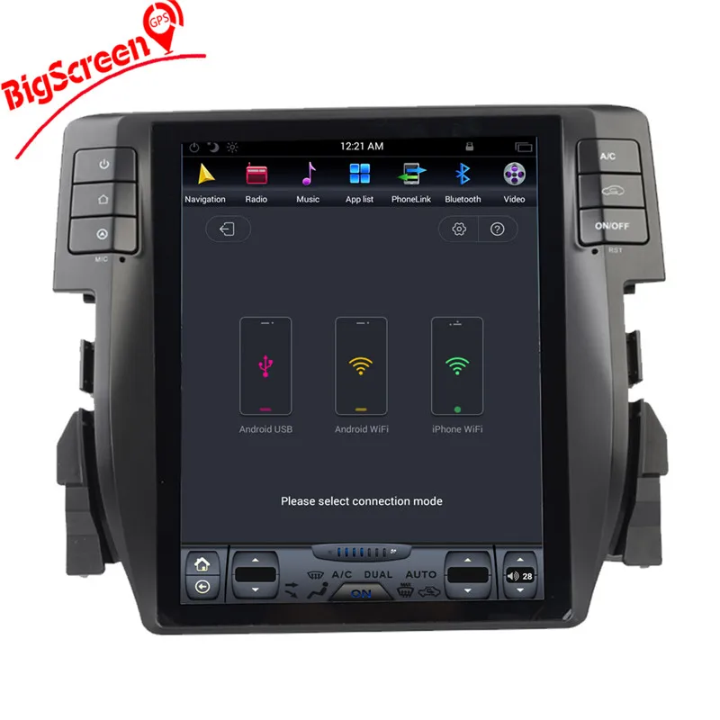 Discount 10.4 Inch Android 6.0 Tesla Style Car DVD Player GPS Navi For Honda Civic 2016 2017 Stereo Multimedia Headunit Autoradio Satnav 5