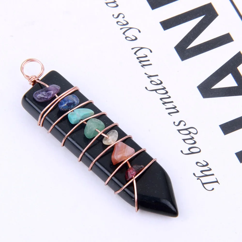 

Natural Black Obsidian Crystal Point 7 Chakra Stone Chips Beads Pendant Reiki Healing Ornament 1pc