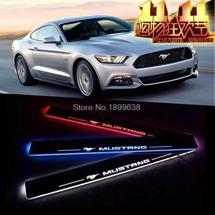 New arrival 2pcs excellent Car style Led moving door scuff, car welcome pedal, door sill plate steps light for ford Mustang 2015