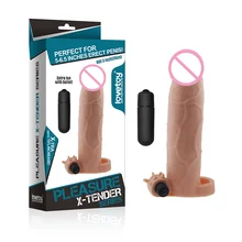 8.5 inches reusable condoms penis extender penis ring sleeve enlargement electric cock ring with bullet vibrator sex toy for man