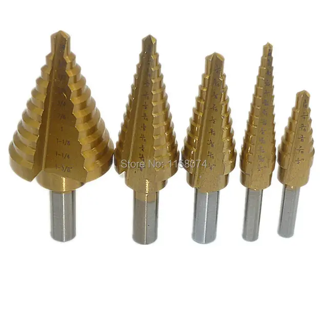 5 Piece Large Straight Groove Step Drill Bit Set Triangle Shank HSS