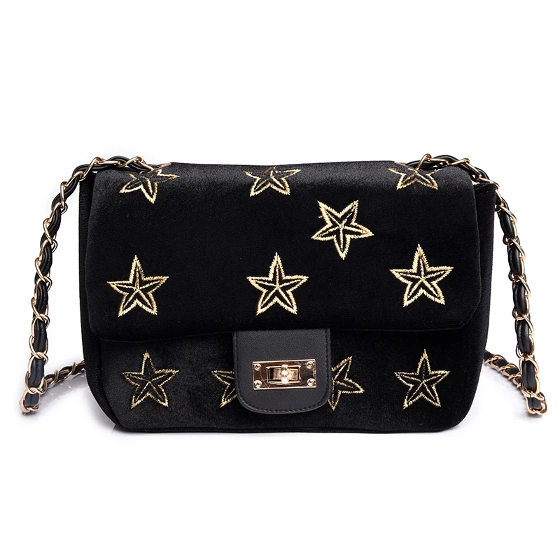 

Velour Crossbody bag Women Star Embroidery Bag Small Handbags Women Purse Designer Ladies Chain Velvet Shoulder Messenger Bags