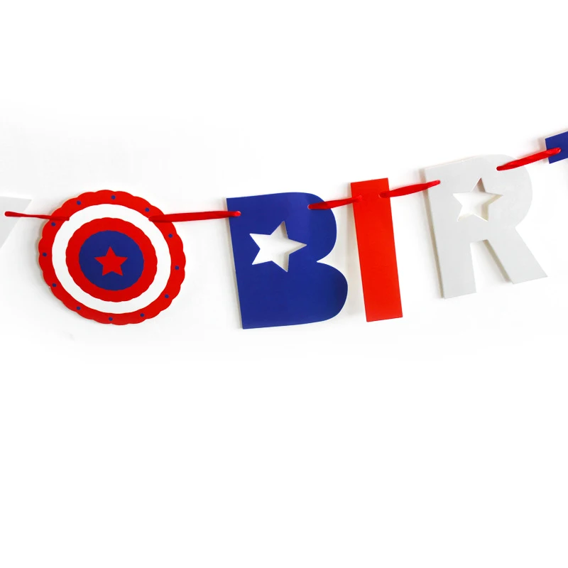 1 Набор «С Днем Рождения» вечерние украшения флаги Капитан Америка тема настенный баннер малыш душ Мальчики сувениры банты с веревкой