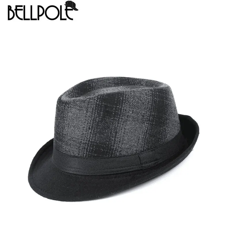 Classic Fedora Top Hat Men Wool Felt Hats Plaid Fedora for Men Panama