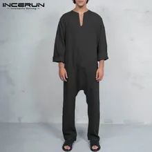 INCERUN 3XL мужские джемперы модные комбинезоны с v-образным вырезом мусульманский кафтан Весна Осень Комбинезоны рабочие Брюки с карманами комбинезоны